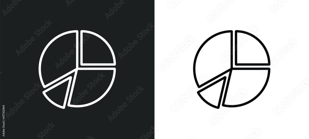 Poster pie chart organization line icon in white and black colors. pie chart organization flat vector icon 