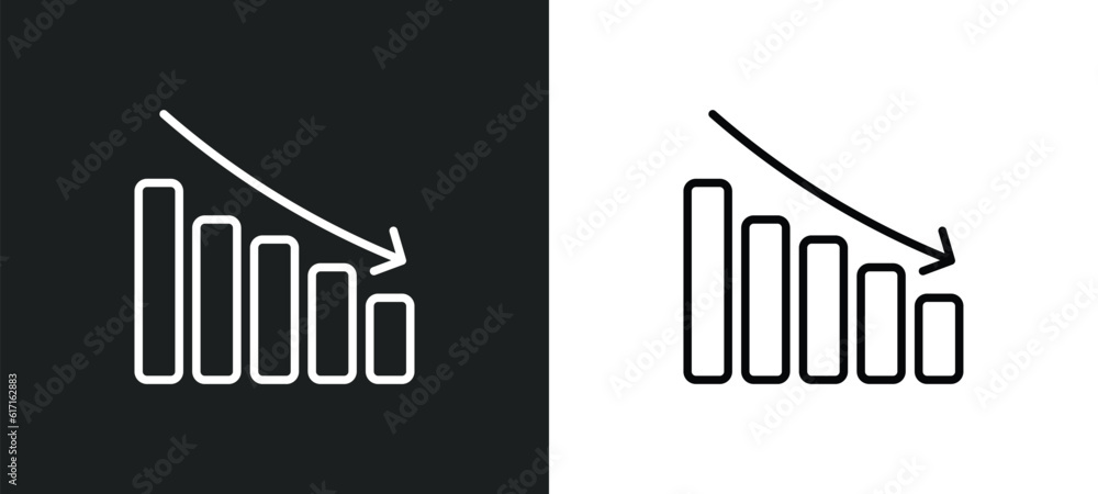 Poster reduce line icon in white and black colors. reduce flat vector icon from reduce collection for web, 