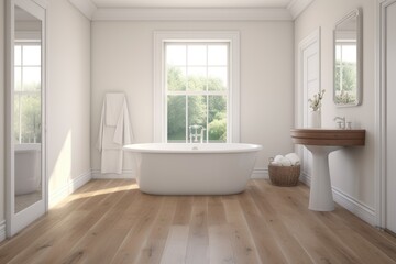 Fototapeta na wymiar contemporary bathroom with a freestanding tub and a modern sink