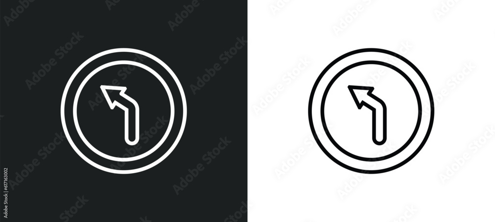 Poster left curve line icon in white and black colors. left curve flat vector icon from left curve collecti