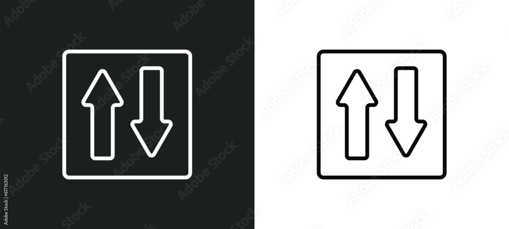 Aufkleber elevator arrows line icon in white and black colors. elevator arrows flat vector icon from elevator 