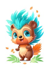 Fototapeta premium Cute baby Porcupine in Cartoon Style on white background - generative AI