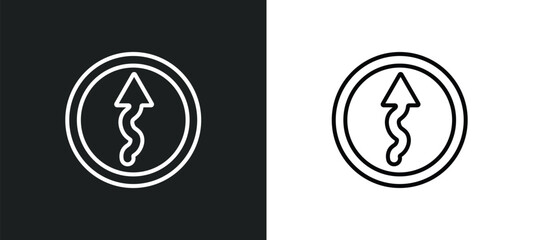 curvy road warning line icon in white and black colors. curvy road warning flat vector icon from curvy road warning collection for web, mobile apps and ui.