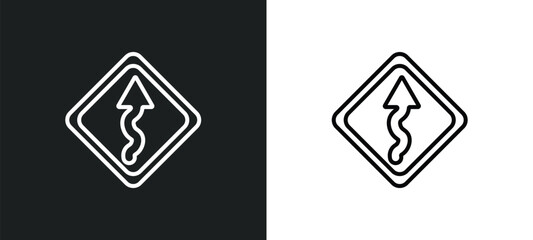 curvy road ahead line icon in white and black colors. curvy road ahead flat vector icon from curvy road ahead collection for web, mobile apps and ui.