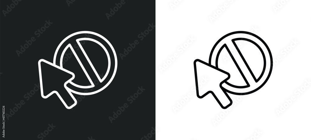 Poster forbidden cursor line icon in white and black colors. forbidden cursor flat vector icon from forbidd