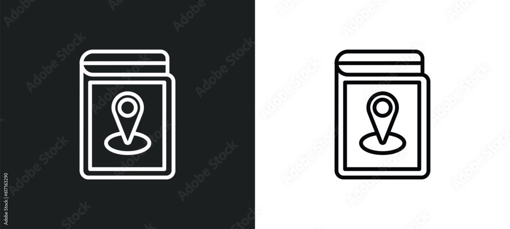 Poster map book line icon in white and black colors. map book flat vector icon from map book collection for