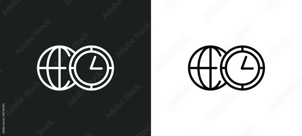 Poster time zone line icon in white and black colors. time zone flat vector icon from time zone collection 