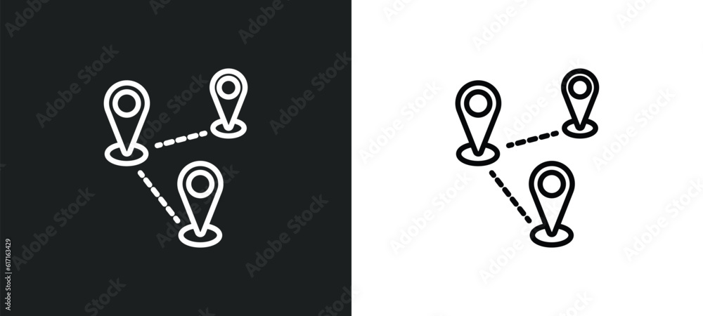 Aufkleber road map and pin line icon in white and black colors. road map and pin flat vector icon from road ma