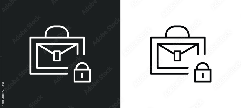 Poster secure briefcase line icon in white and black colors. secure briefcase flat vector icon from secure 