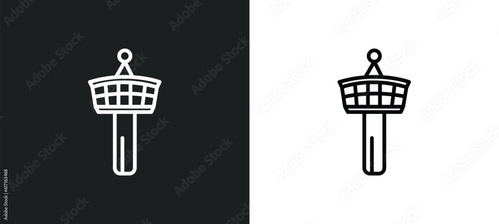 Poster control tower line icon in white and black colors. control tower flat vector icon from control tower