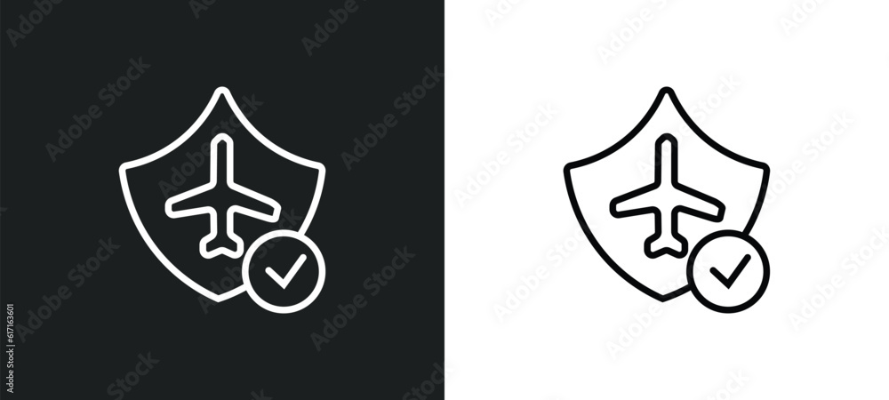 Wall mural travel insurance line icon in white and black colors. travel insurance flat vector icon from travel 