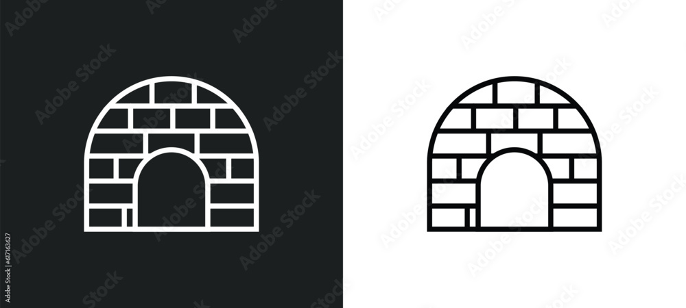 Poster igloo line icon in white and black colors. igloo flat vector icon from igloo collection for web, mob