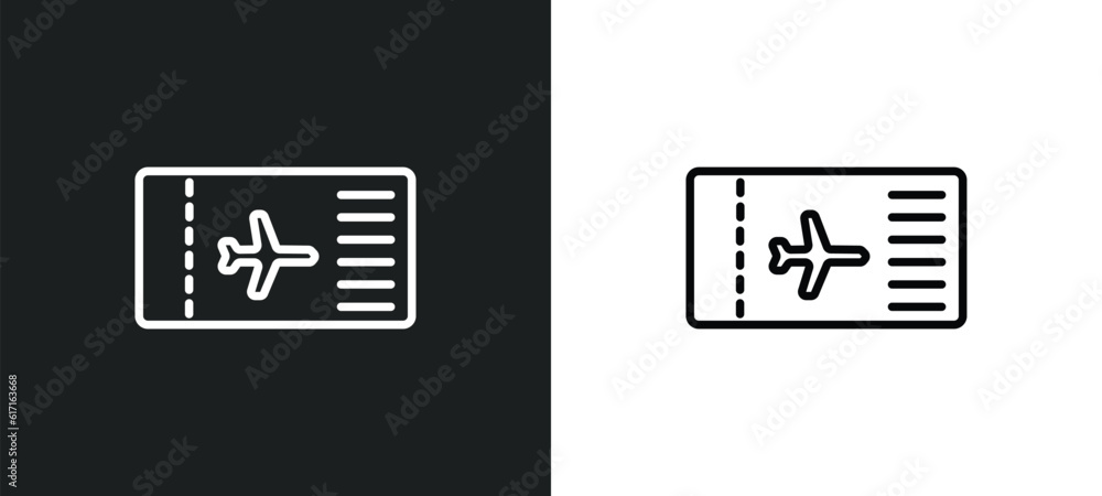 Poster boarding pass line icon in white and black colors. boarding pass flat vector icon from boarding pass