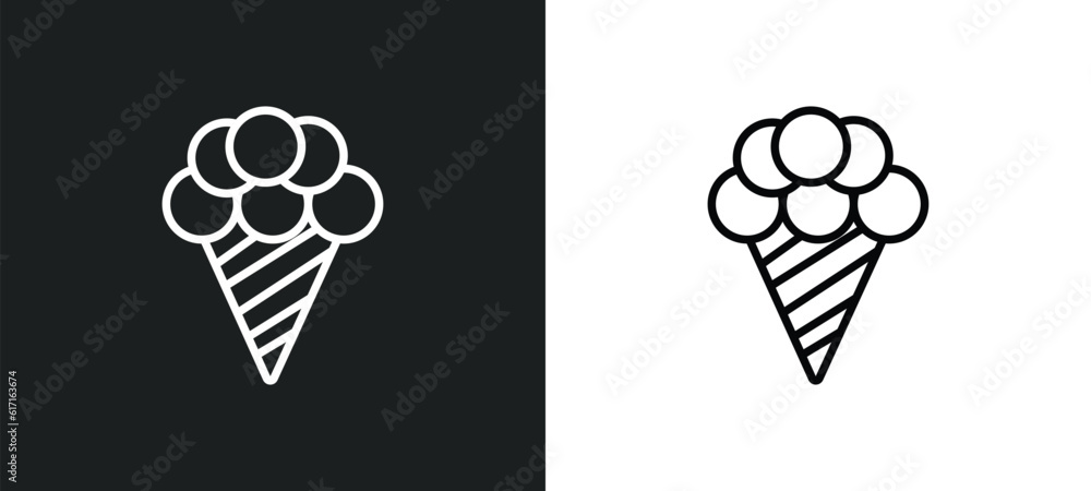 Poster icecream line icon in white and black colors. icecream flat vector icon from icecream collection for