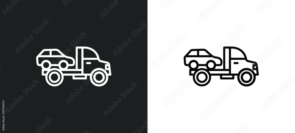 Poster wrecker line icon in white and black colors. wrecker flat vector icon from wrecker collection for we
