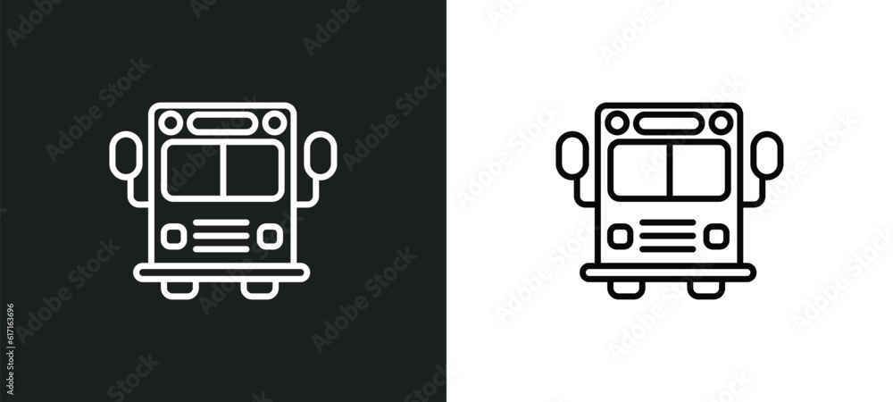 Poster school bus line icon in white and black colors. school bus flat vector icon from school bus collecti