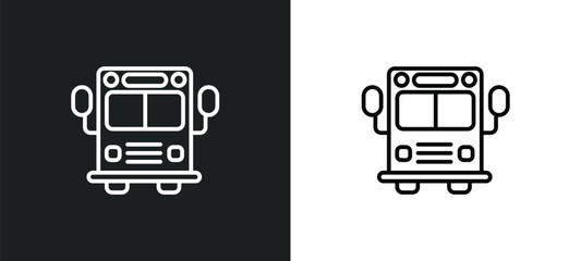 school bus line icon in white and black colors. school bus flat vector icon from school bus collection for web, mobile apps and ui.