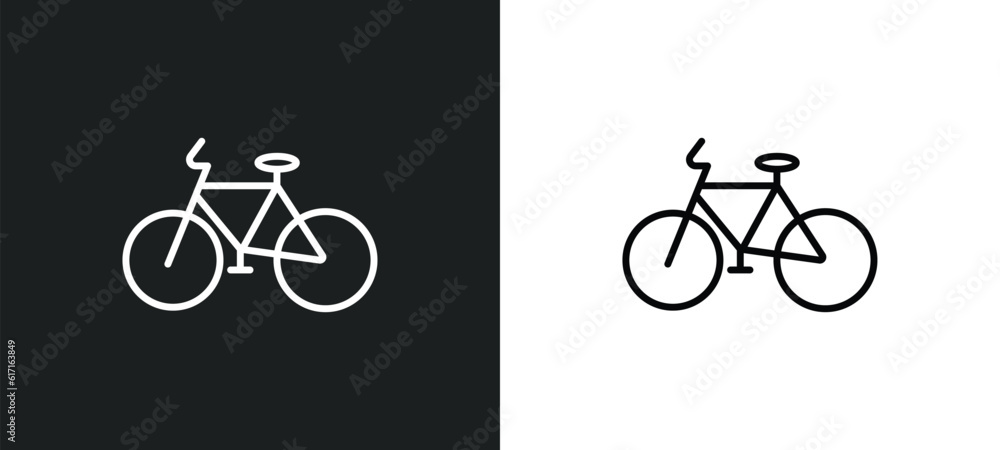 Poster bicycle line icon in white and black colors. bicycle flat vector icon from bicycle collection for we