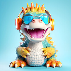 colorful cartoon character small crocodile wearing sunglasses and headphones