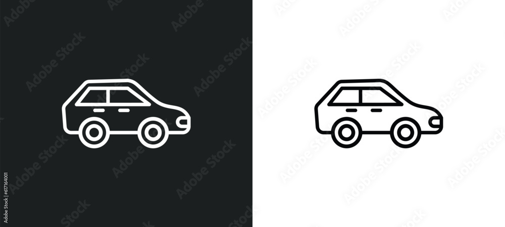 Poster compact car line icon in white and black colors. compact car flat vector icon from compact car colle
