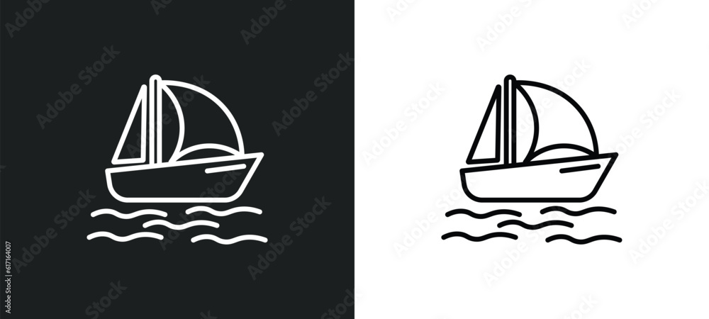 Poster catamaran line icon in white and black colors. catamaran flat vector icon from catamaran collection 