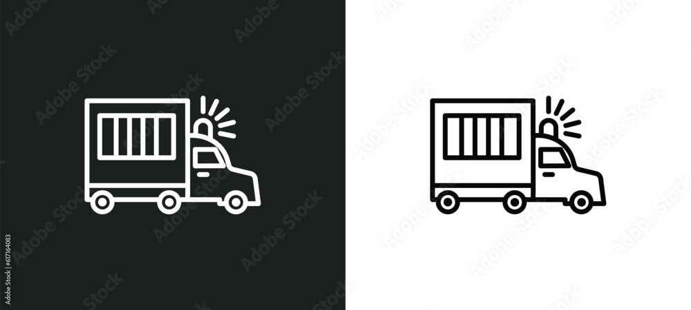 Poster prison bus line icon in white and black colors. prison bus flat vector icon from prison bus collecti