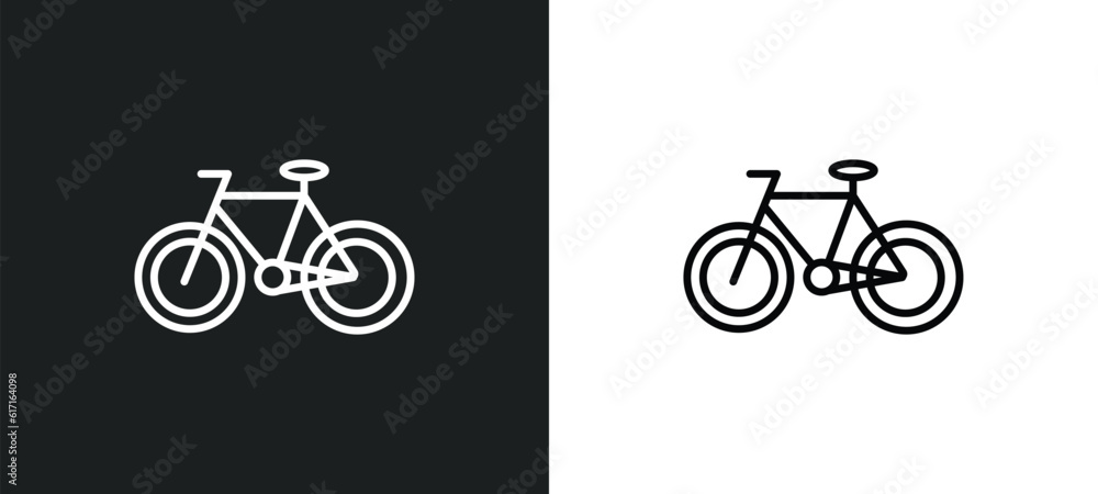 Poster bicycle side view line icon in white and black colors. bicycle side view flat vector icon from bicyc