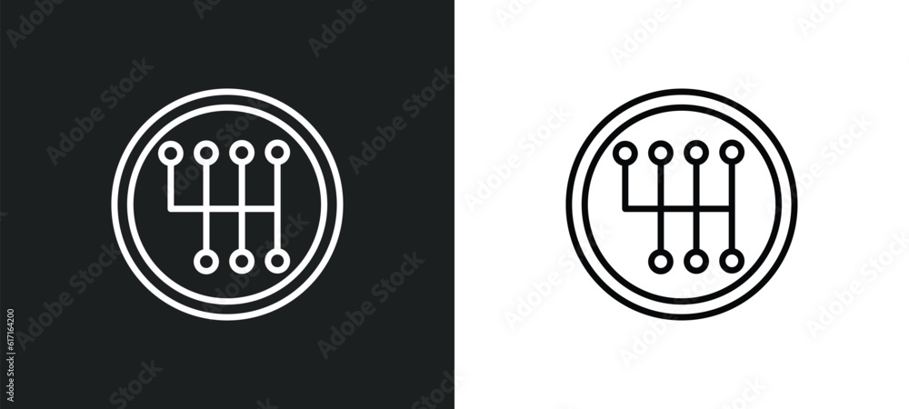 Poster gearshift line icon in white and black colors. gearshift flat vector icon from gearshift collection 