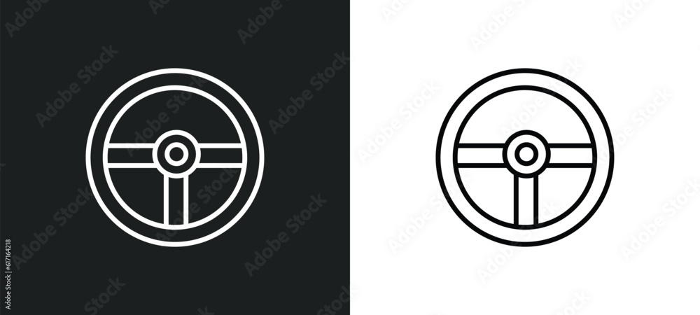 Poster steering line icon in white and black colors. steering flat vector icon from steering collection for