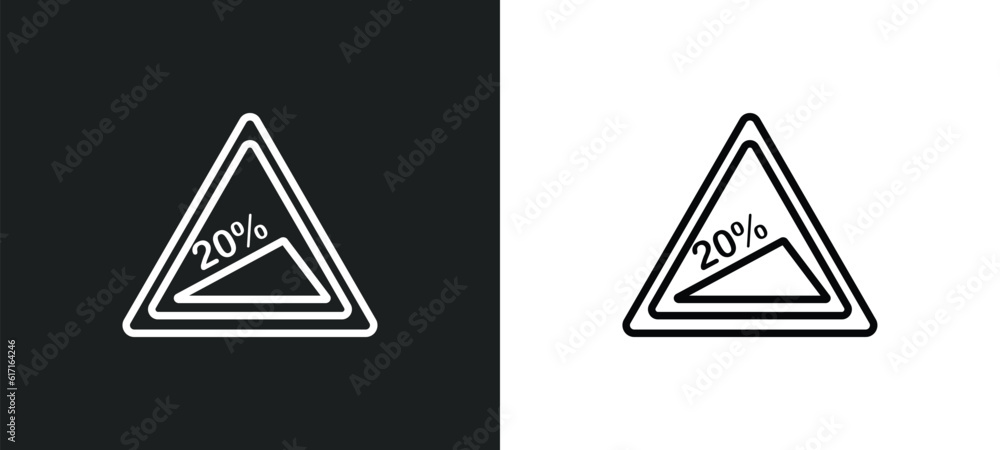 Poster steep descent line icon in white and black colors. steep descent flat vector icon from steep descent