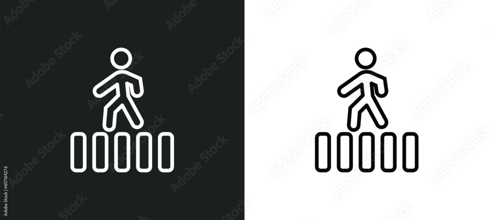 Poster zebra crossing line icon in white and black colors. zebra crossing flat vector icon from zebra cross