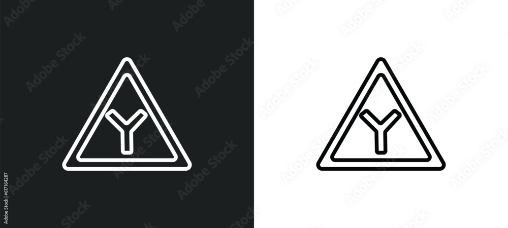 Poster y intersection line icon in white and black colors. y intersection flat vector icon from y intersect