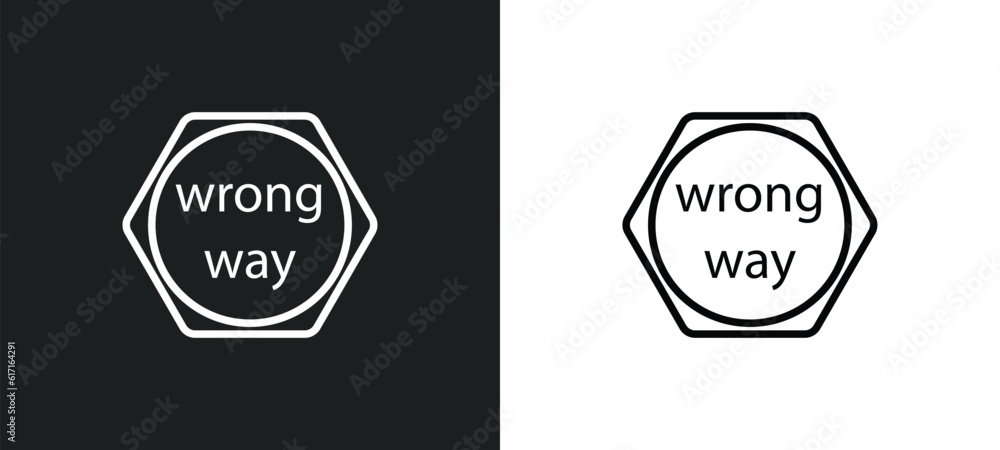Poster wrong way line icon in white and black colors. wrong way flat vector icon from wrong way collection 
