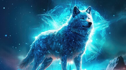 Fantasy wolf surrounded by star