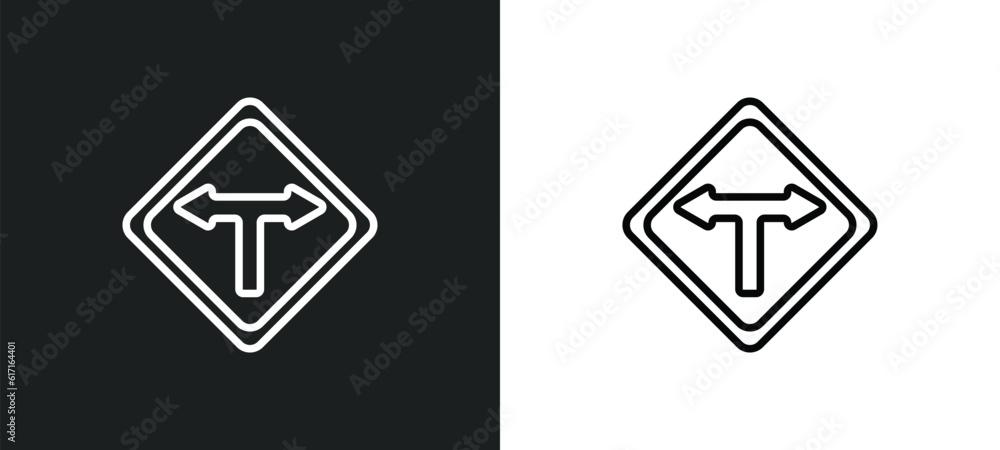 Poster t junction line icon in white and black colors. t junction flat vector icon from t junction collecti