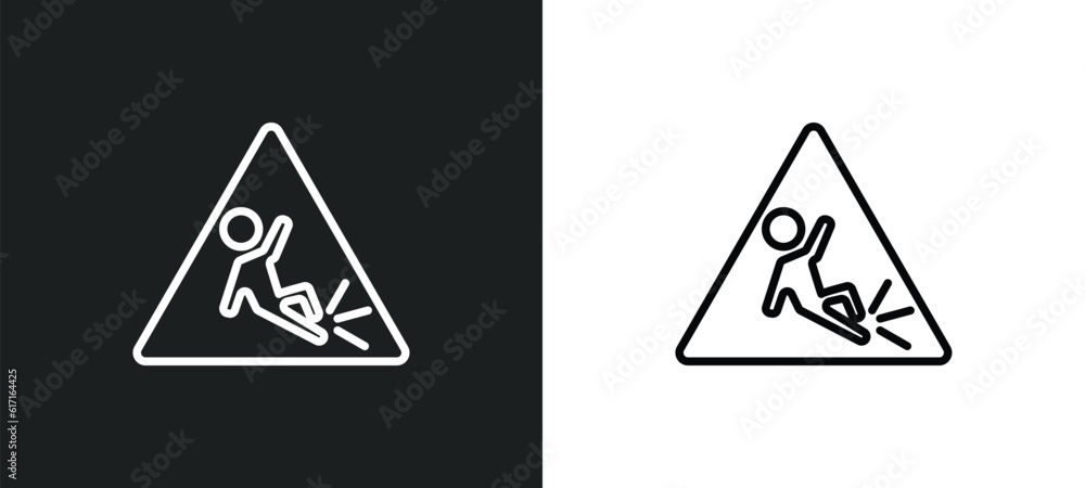 Poster slippery line icon in white and black colors. slippery flat vector icon from slippery collection for