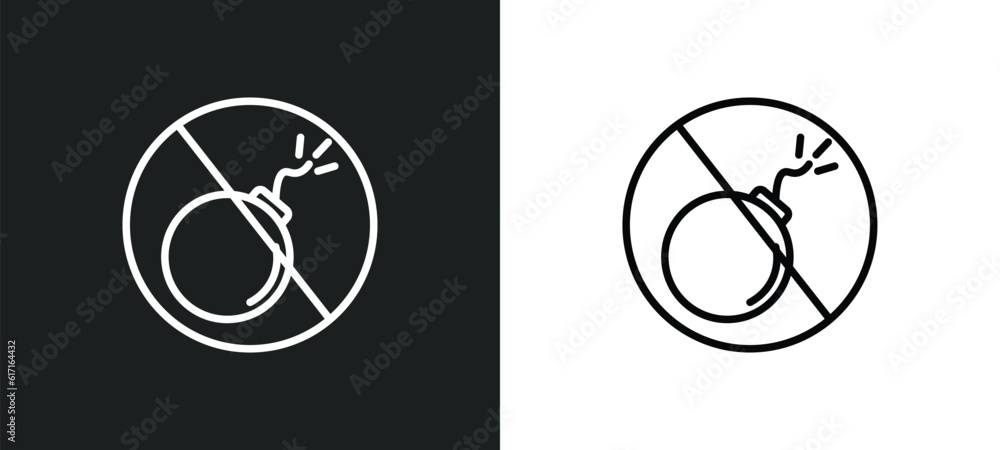 Poster no bombs line icon in white and black colors. no bombs flat vector icon from no bombs collection for