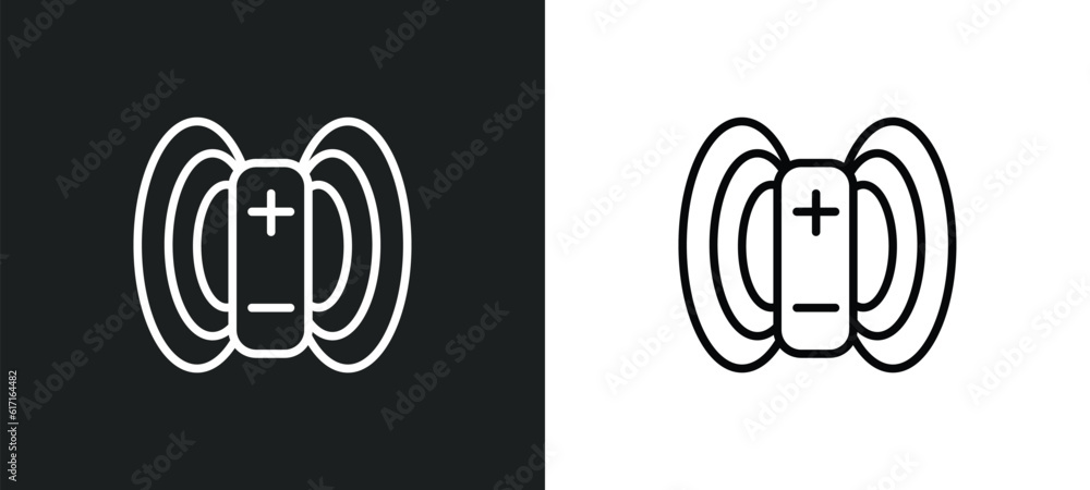 Poster magnetic field line icon in white and black colors. magnetic field flat vector icon from magnetic fi