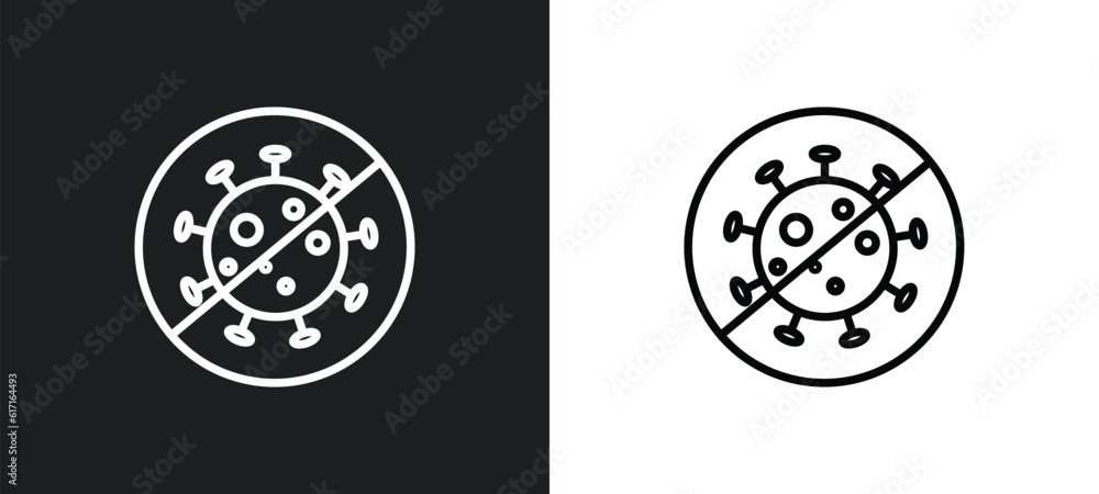 Poster no virus line icon in white and black colors. no virus flat vector icon from no virus collection for