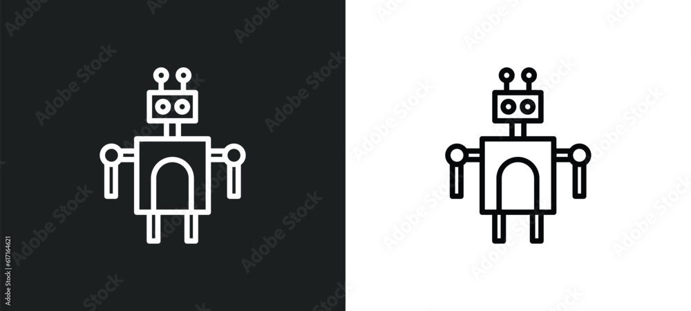 Poster robot toy line icon in white and black colors. robot toy flat vector icon from robot toy collection 