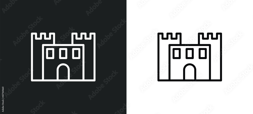 Poster bouncy castle toy line icon in white and black colors. bouncy castle toy flat vector icon from bounc