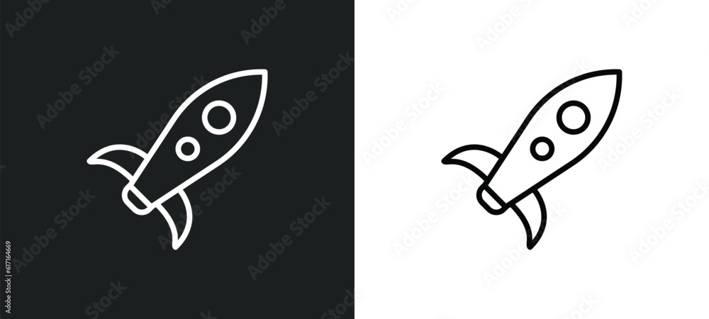 Poster rocket toy line icon in white and black colors. rocket toy flat vector icon from rocket toy collecti