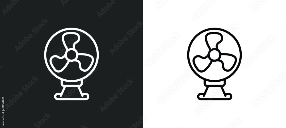 Poster table fan line icon in white and black colors. table fan flat vector icon from table fan collection 