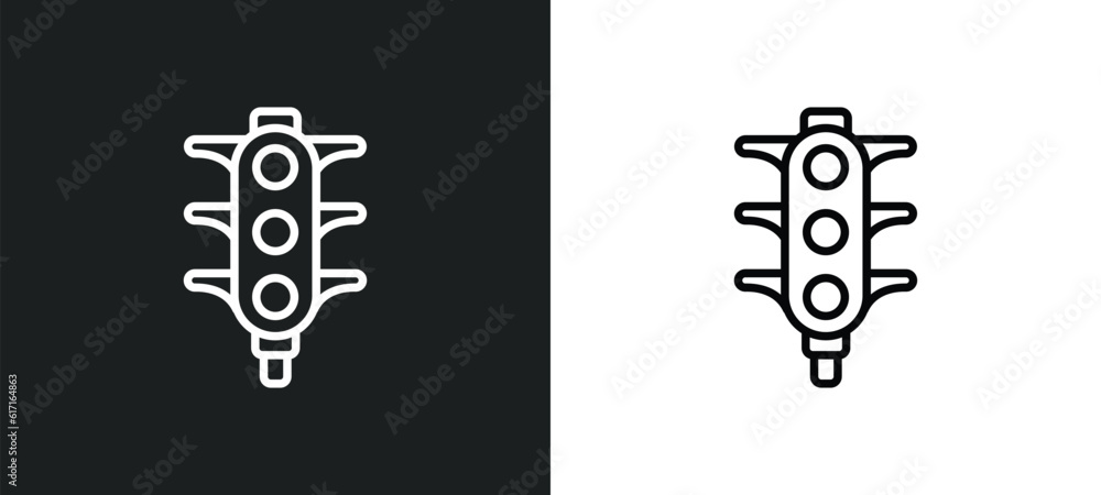 Poster semaphore lights line icon in white and black colors. semaphore lights flat vector icon from semapho
