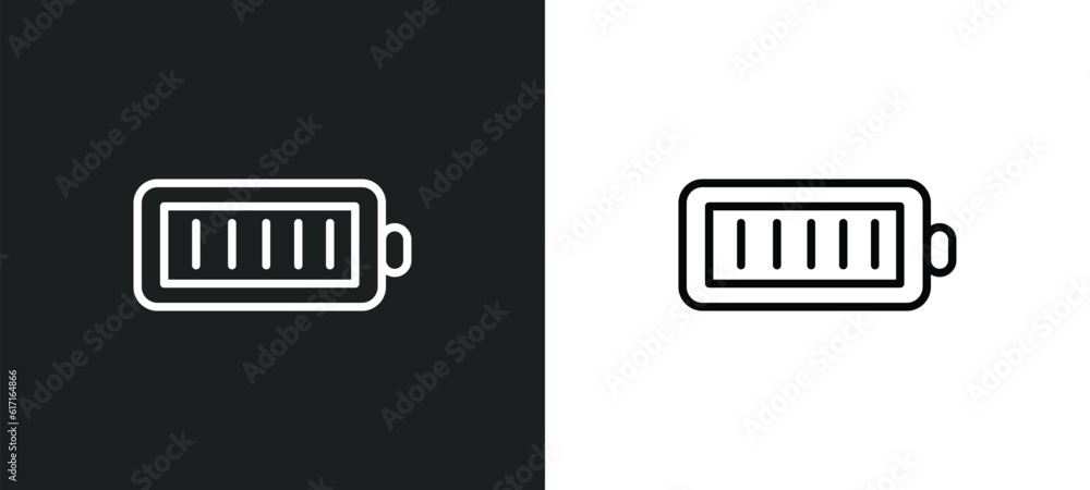 Poster charged battery line icon in white and black colors. charged battery flat vector icon from charged b