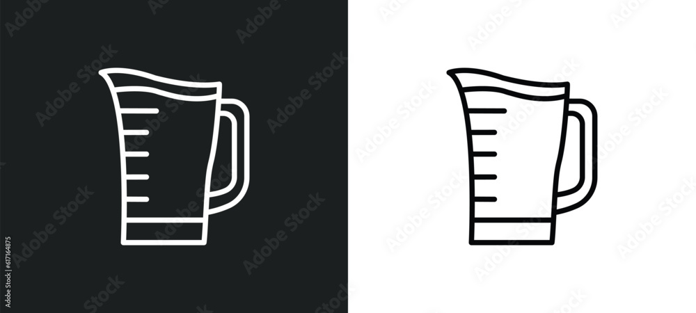 Poster pitcher with levels line icon in white and black colors. pitcher with levels flat vector icon from p