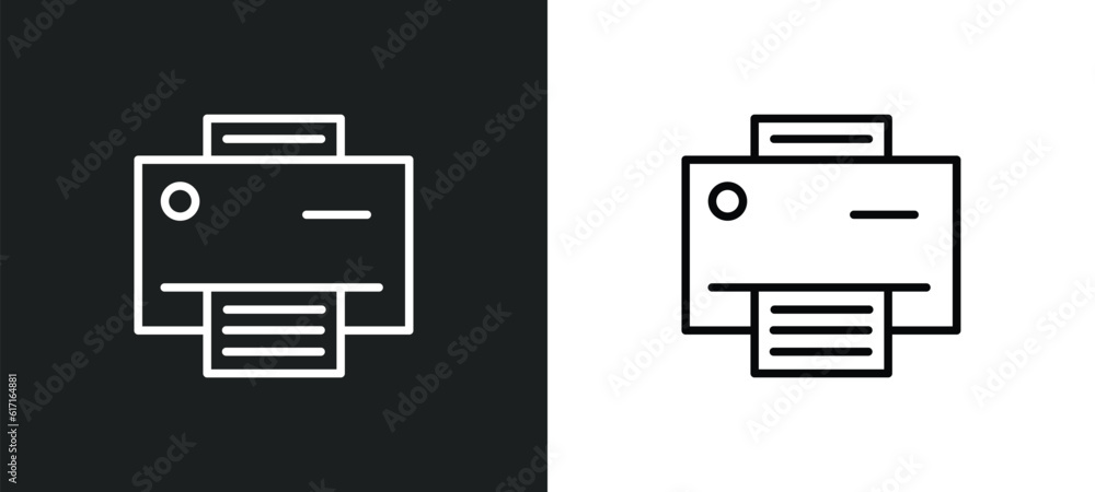 Poster print button line icon in white and black colors. print button flat vector icon from print button co