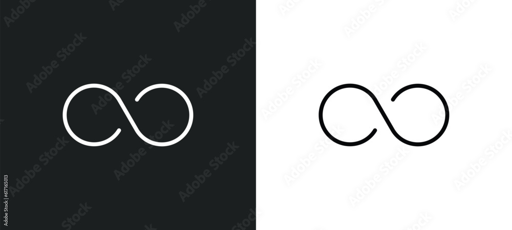 Poster infinite line icon in white and black colors. infinite flat vector icon from infinite collection for