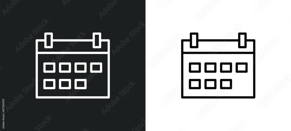 Poster weekly calendar line icon in white and black colors. weekly calendar flat vector icon from weekly ca