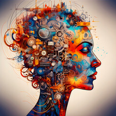 Illustration with concept of psychology of human mind. AI Generative. - obrazy, fototapety, plakaty